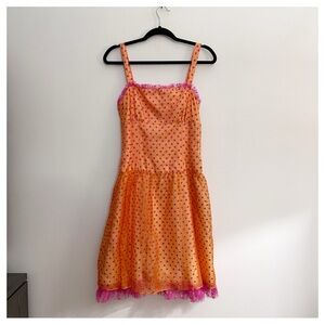 NWT Sara Campbell Orange/pink spaghetti strap silk dress with tule size 8